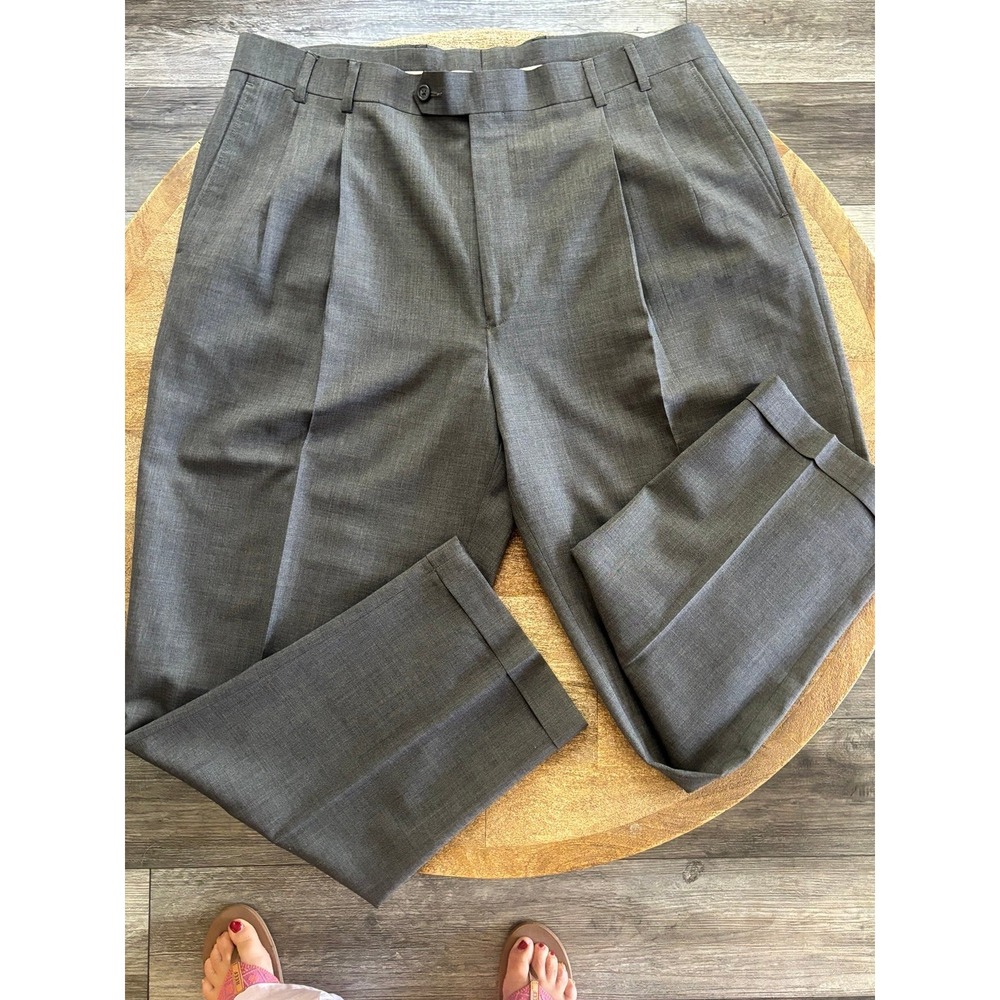 Cordovan & Grey Men's Dress Pants Size 40 Wool Pleated Cuffed Trousers